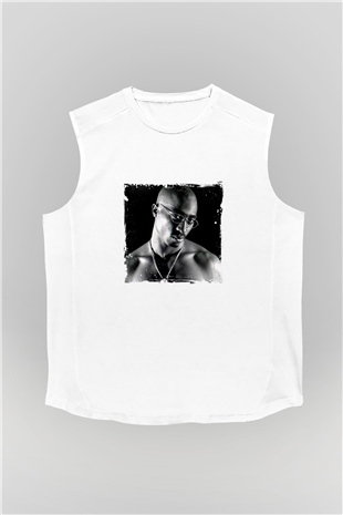 Tupac Baskılı Unisex Beyaz Kolsuz Tişört