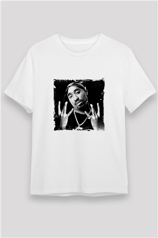 Tupac Baskılı Unisex Beyaz Tişört