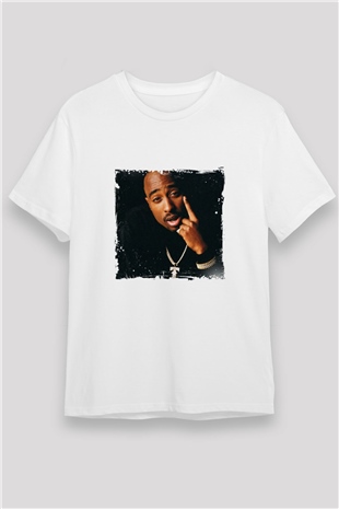 Tupac Baskılı Unisex Beyaz Tişört