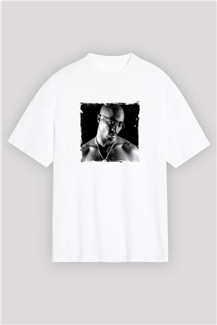 Tupac Baskılı Oversize Beyaz Tişört