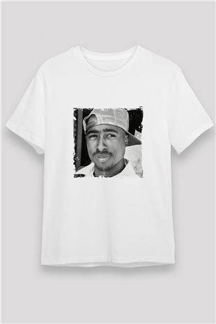Tupac Baskılı Unisex Beyaz Tişört