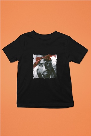 Tupac Baskılı Unisex Siyah Çocuk Tişört