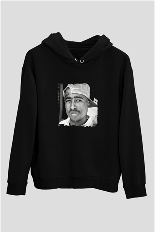 Tupac Baskılı Unisex Siyah Hoodie