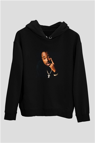 Tupac Baskılı Unisex Siyah Hoodie