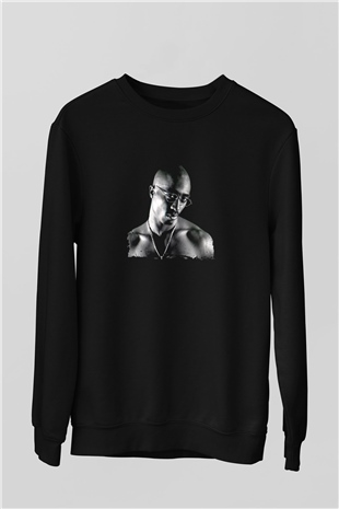Tupac Baskılı Unisex Siyah Sweatshirt