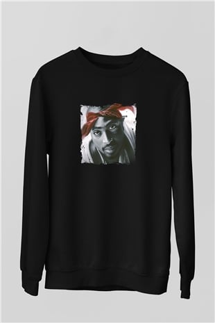Tupac Baskılı Unisex Siyah Sweatshirt