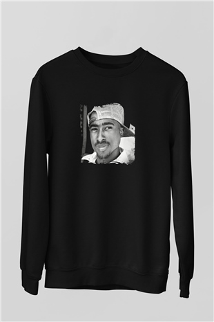Tupac Baskılı Unisex Siyah Sweatshirt