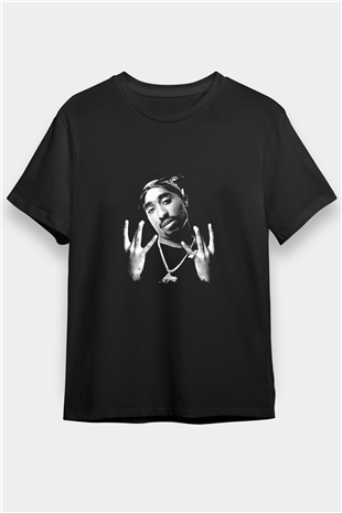 Tupac Baskılı Unisex Siyah Tişört