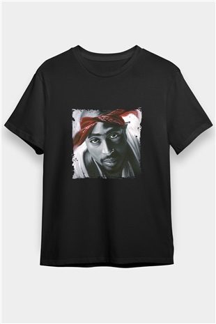 Tupac Baskılı Unisex Siyah Tişört