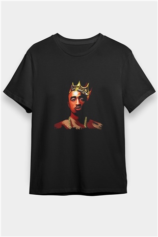 Tupac Baskılı Unisex Siyah Tişört