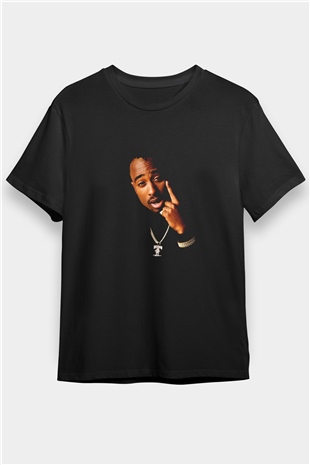 Tupac Baskılı Unisex Siyah Tişört