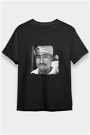 Tupac Baskılı Unisex Siyah Tişört