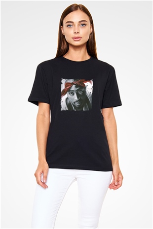Tupac Baskılı Unisex Siyah Tişört