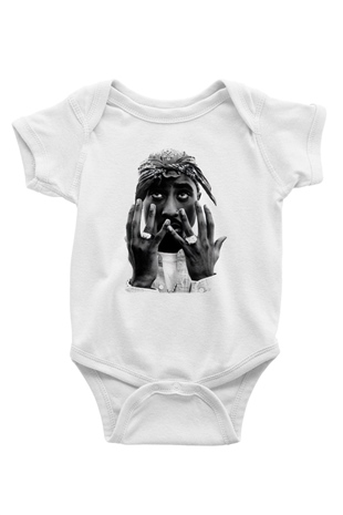 Tupac Shakur Baskılı Beyaz Unisex Bebek Body - Zıbın