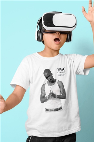 Tupac Shakur Baskılı Beyaz Unisex Çocuk Tişört