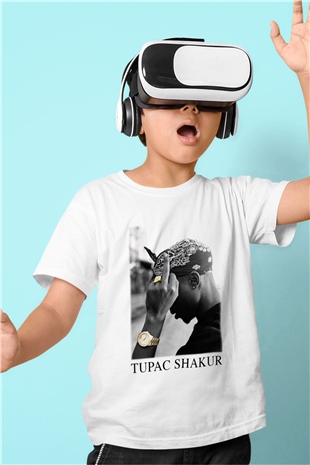 Tupac Shakur Baskılı Beyaz Unisex Çocuk Tişört