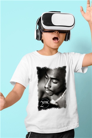 Tupac Shakur Baskılı Beyaz Unisex Çocuk Tişört
