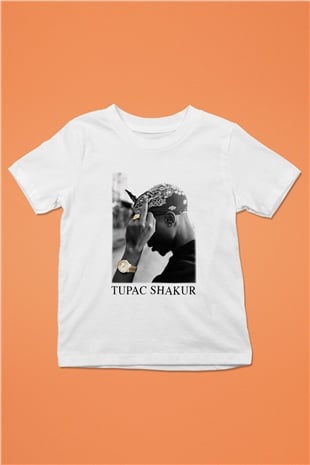 Tupac Shakur Baskılı Beyaz Unisex Çocuk Tişört