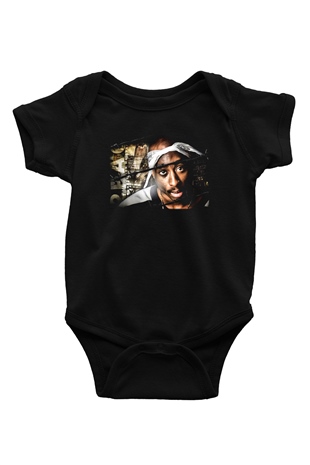 Tupac Shakur Baskılı Siyah Bebek Body - Zıbın