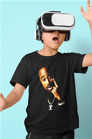Tupac Shakur Baskılı Siyah Unisex Çocuk Tişört