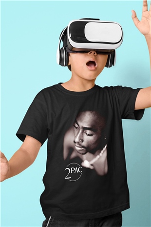 Tupac Shakur Baskılı Siyah Unisex Çocuk Tişört