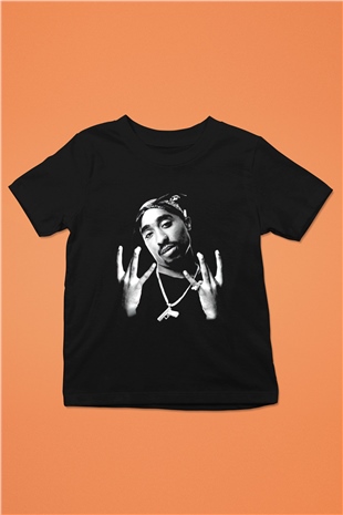 Tupac Shakur Baskılı Siyah Unisex Çocuk Tişört