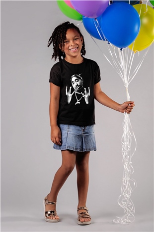 Tupac Shakur Baskılı Siyah Unisex Çocuk Tişört