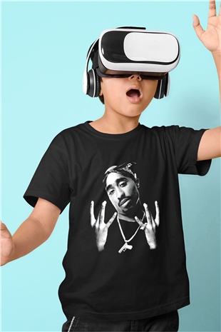 Tupac Shakur Baskılı Siyah Unisex Çocuk Tişört