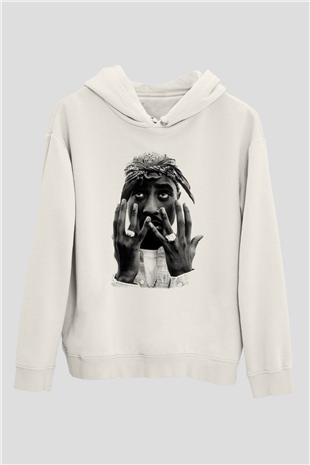 Tupac Shakur Beyaz Unisex Kapşonlu Sweatshirt