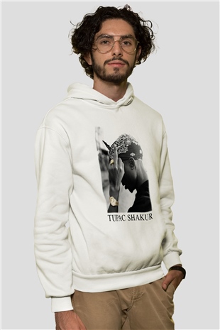 Tupac Shakur Beyaz Unisex Kapşonlu Sweatshirt