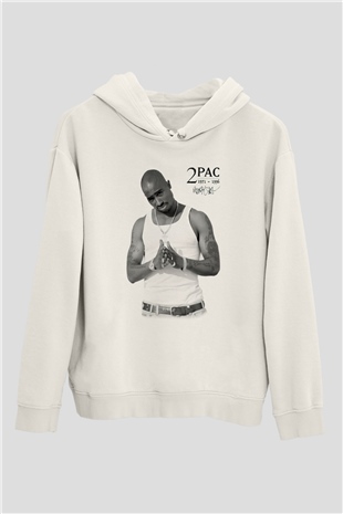 Tupac Shakur Beyaz Unisex Kapşonlu Sweatshirt