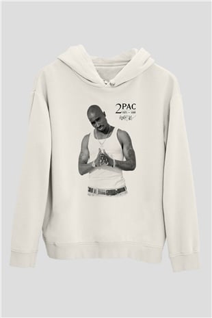 Tupac Shakur Beyaz Unisex Kapşonlu Sweatshirt