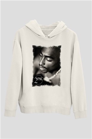 Tupac Shakur Beyaz Unisex Kapşonlu Sweatshirt