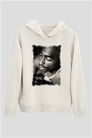 Tupac Shakur Beyaz Unisex Kapşonlu Sweatshirt