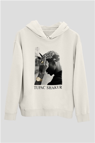 Tupac Shakur Beyaz Unisex Kapşonlu Sweatshirt