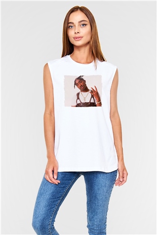 Tupac Shakur Beyaz Unisex Kolsuz Tişört
