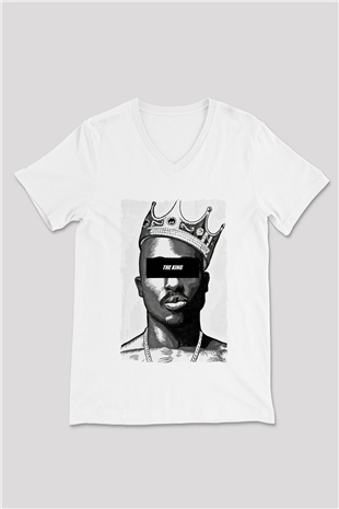 Tupac Shakur Beyaz Unisex V Yaka Tişört