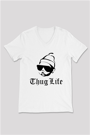 Tupac Shakur Beyaz Unisex V Yaka Tişört T-Shirt