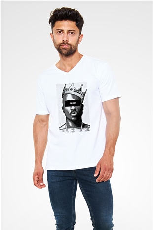 Tupac Shakur Beyaz Unisex V Yaka Tişört
