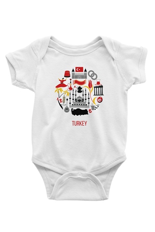 Türkiye Baskılı Beyaz Unisex Bebek Body - Zıbın