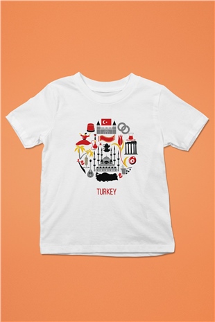 Türkiye Baskılı Beyaz Unisex Çocuk Tişört