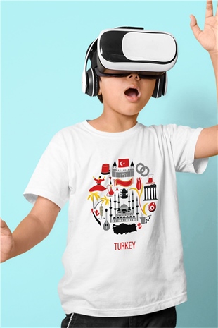 Türkiye Baskılı Beyaz Unisex Çocuk Tişört