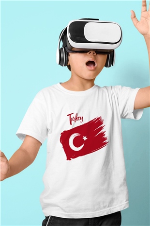 Türkiye Baskılı Beyaz Unisex Çocuk Tişört