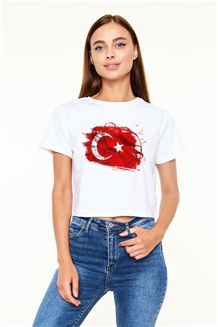Türkiye Beyaz Croptop Tişört