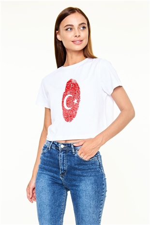 Türkiye Beyaz Croptop Tişört