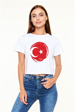 Türkiye Beyaz Croptop Tişört