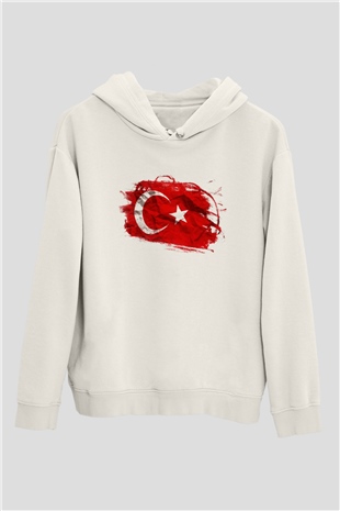 Türkiye Beyaz Unisex Kapşonlu Sweatshirt