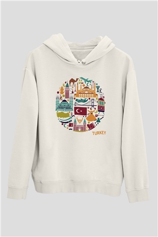 Türkiye Beyaz Unisex Kapşonlu Sweatshirt