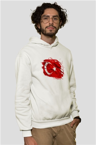Türkiye Beyaz Unisex Kapşonlu Sweatshirt