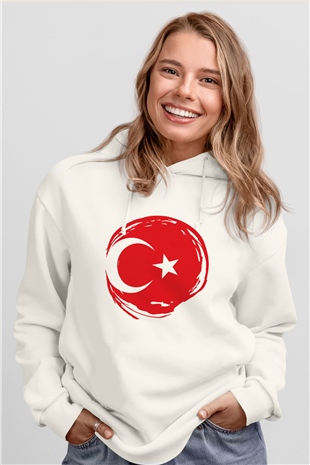 Türkiye Beyaz Unisex Kapşonlu Sweatshirt